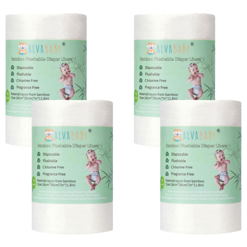 ALVABABY Diaper Liners 4 Rolls for Baby Cloth Diaper 11.8 x 7.1 Inch Disposable Natural Soft Compostable Fragrance Free and Chlorine Free 400 Sheets - Image 1